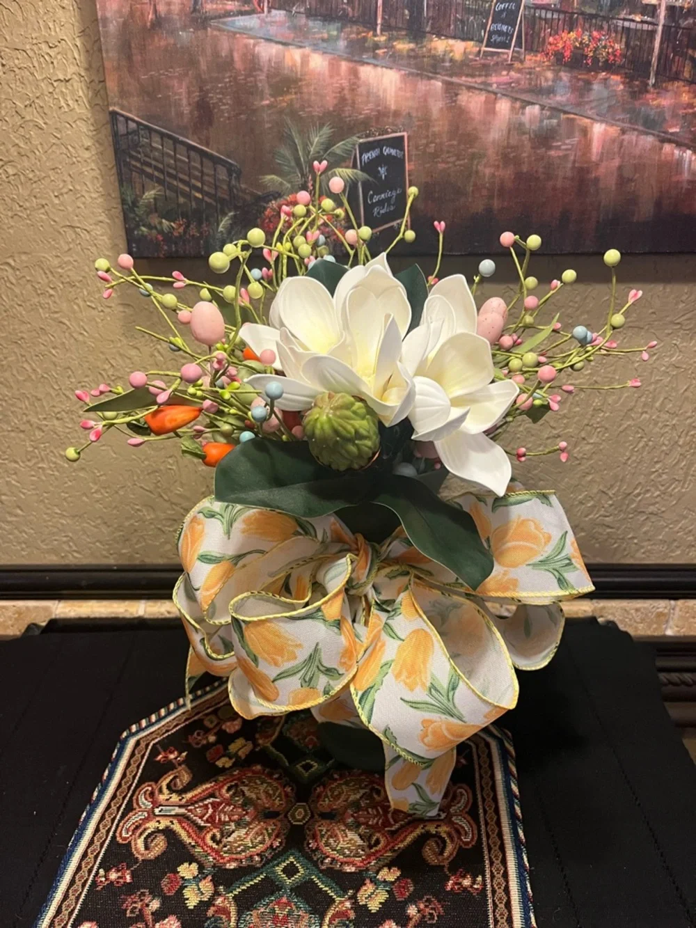 Floral Magnolia Spring Berry Arrangement with Yellow Ribbon - Home Accents